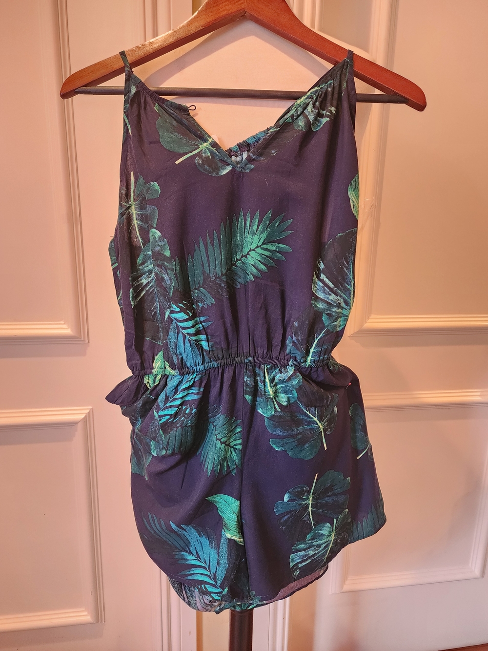 Old Navy Blue and Teal Leaf-Print Romper